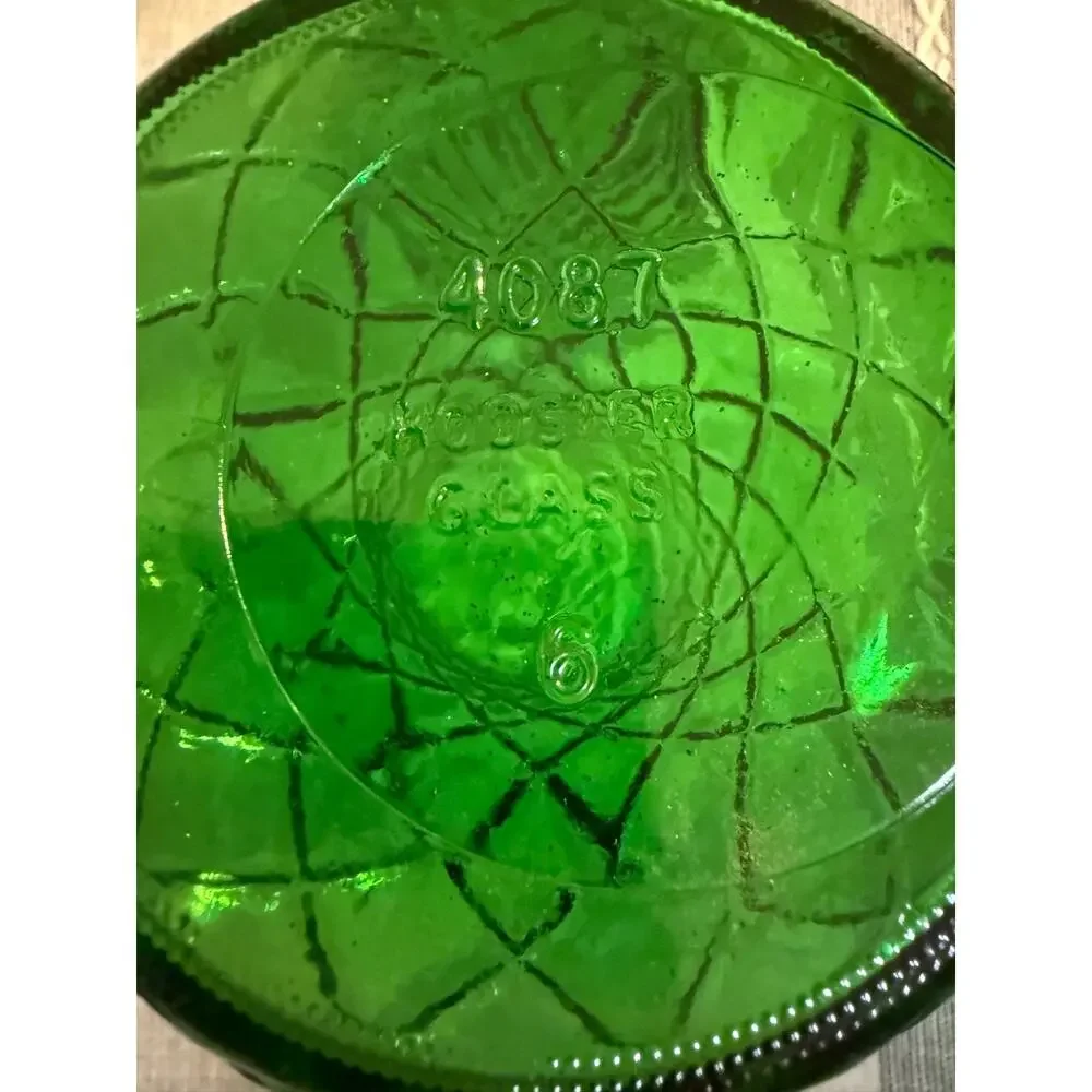 🌿 Vintage Green Glass Vases – Set of 2 | Hoosier Glass #4087 + Unmarked | Large